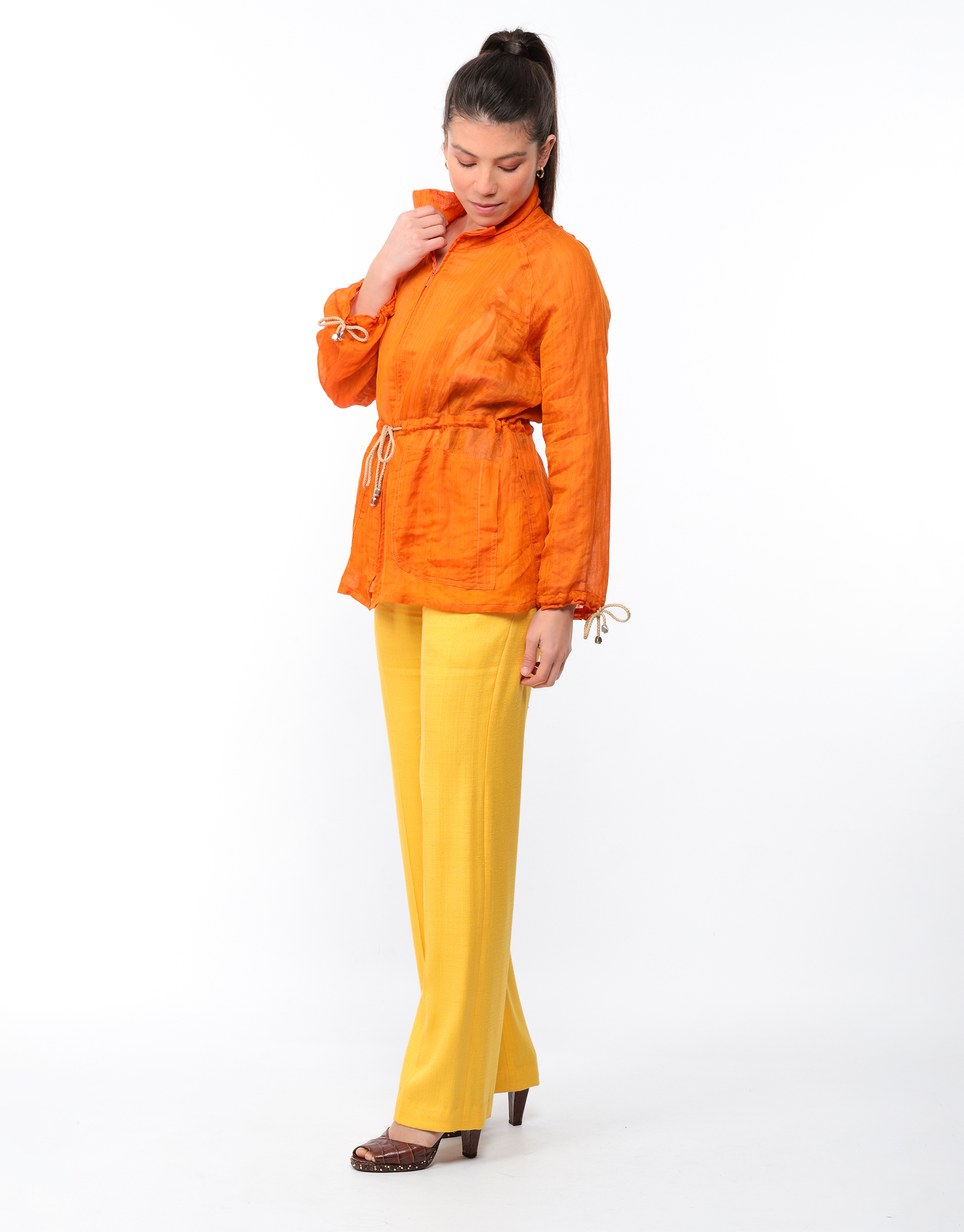 Parka over size en lin damassé tilleul ou en organza bouillonnée orange